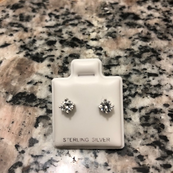 Round Sterling Silver Cz round Screwback earrings - Picture 2 of 5